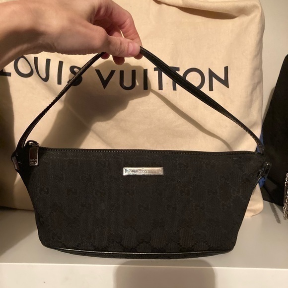 Gucci Black Gg Canvas And Leather Authentic Mini Bag